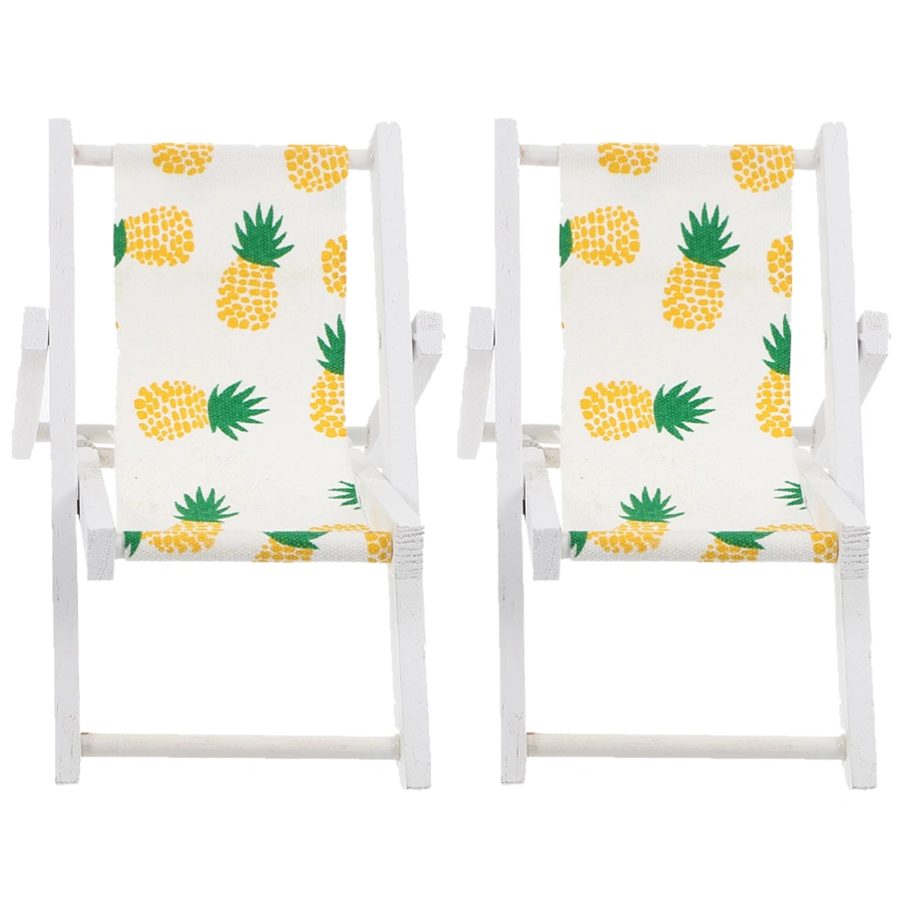 2Pcs Mini Deck Chairs Foldable Wooden Beach Chair Miniature Furniture Photography Prop