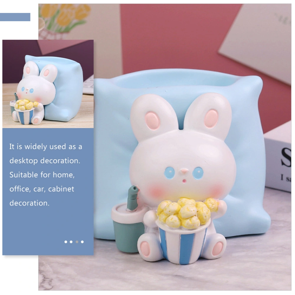 Adorable Rabbit Pattern Pen Holder Desktop Decoration Lovely Resin Ornament Graduation Gift