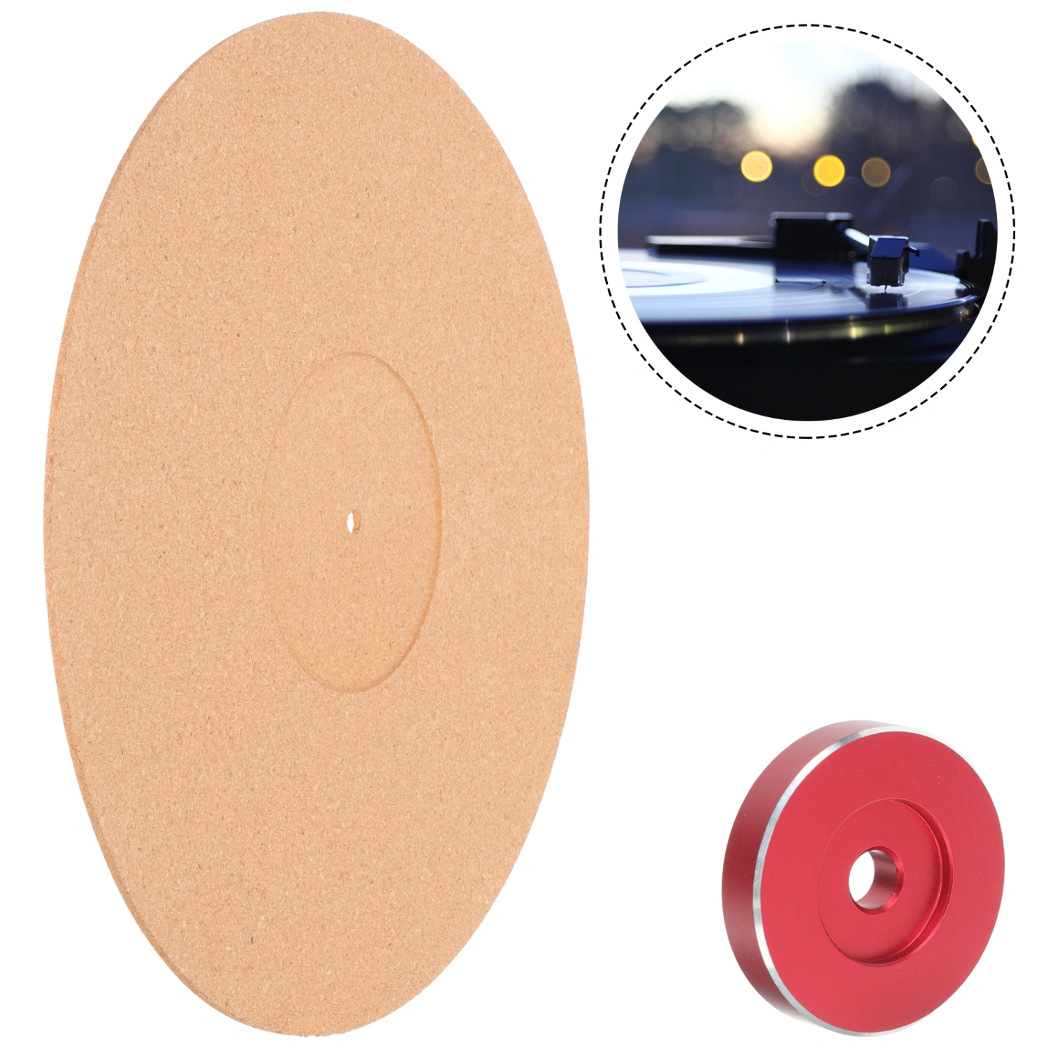 1 Set of Vinyl Record Cork Mat with Adapter Cork Turntable Mat Cork Record Mat Vinyl Pad