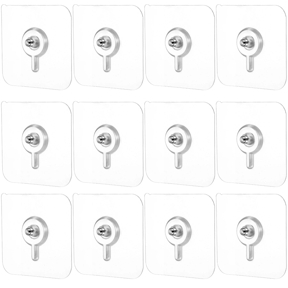 12 Pcs Wall Hooks Screw Type Adhesive Sticker Hooks Heavy Duty Strong Adhesive Hooks without Drilling for Kitchen Bathroom Home