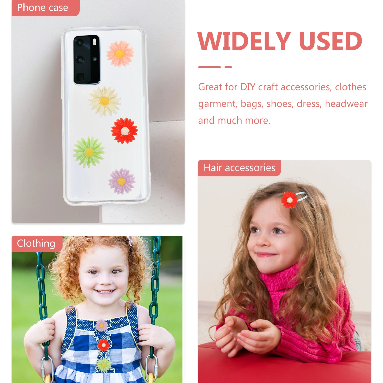 30pcs Cartoon Daisy Flower Charms Decorative Resin Charms Phone Case DIY Ornaments