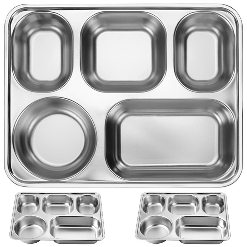 3Pcs Stainless Steel Tray Cafeteria Divided Tray Cafeteria Plate Lunch Holder Divided Cafeteria Tray