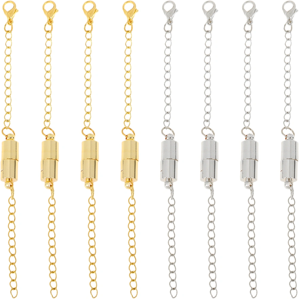 8pcs Stainless Steel Magnetic Necklace Extenders Magnetic Necklace Clasp with Extender Chains