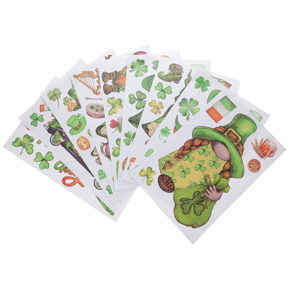 9 Sheets St. Patrick's Day Gnomes Static Window Stickers  Window Glass Stickers