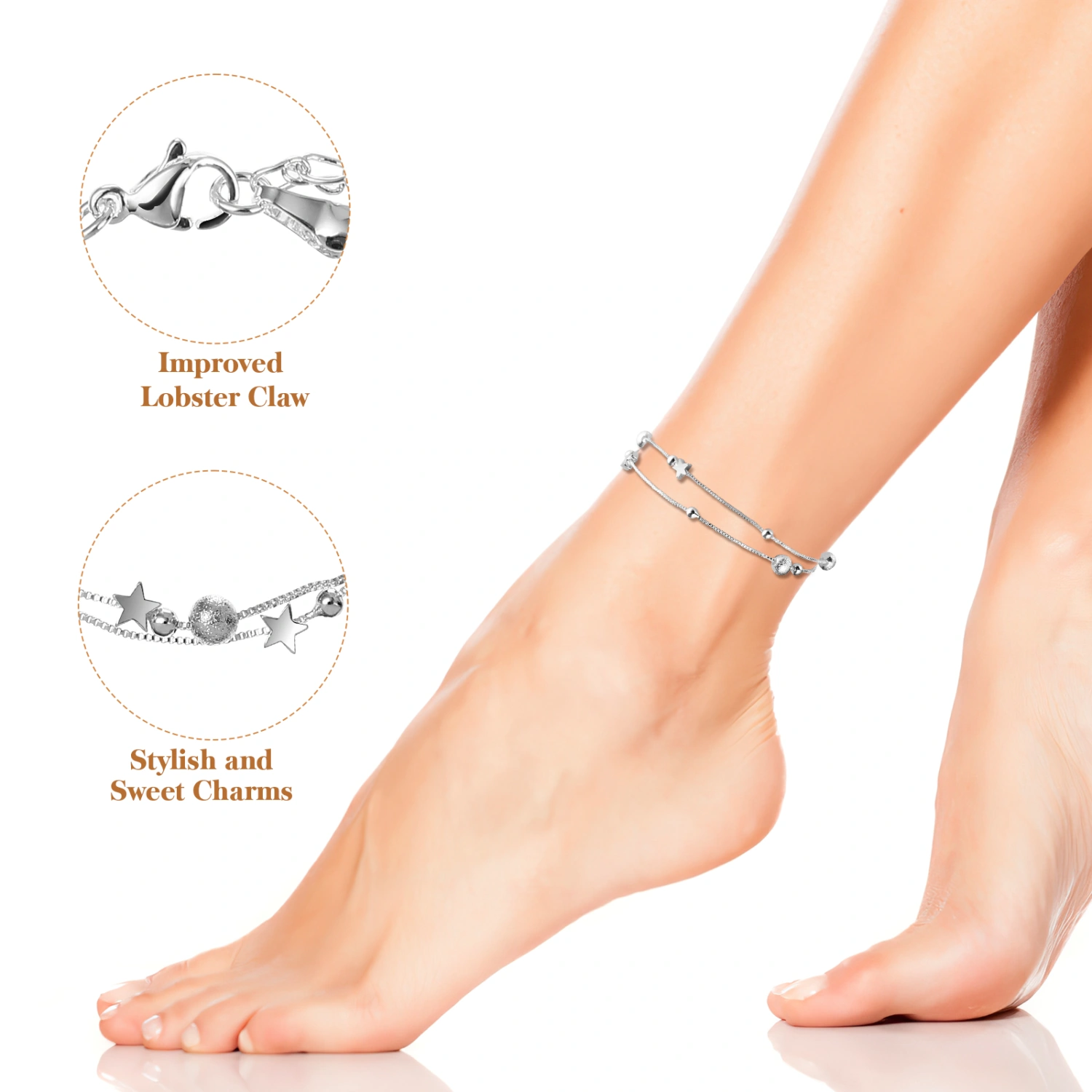 2pcs Women Bracelets Ankle Bracelet Double Layered Chain Ankle Bracelets Adjustable Anklets