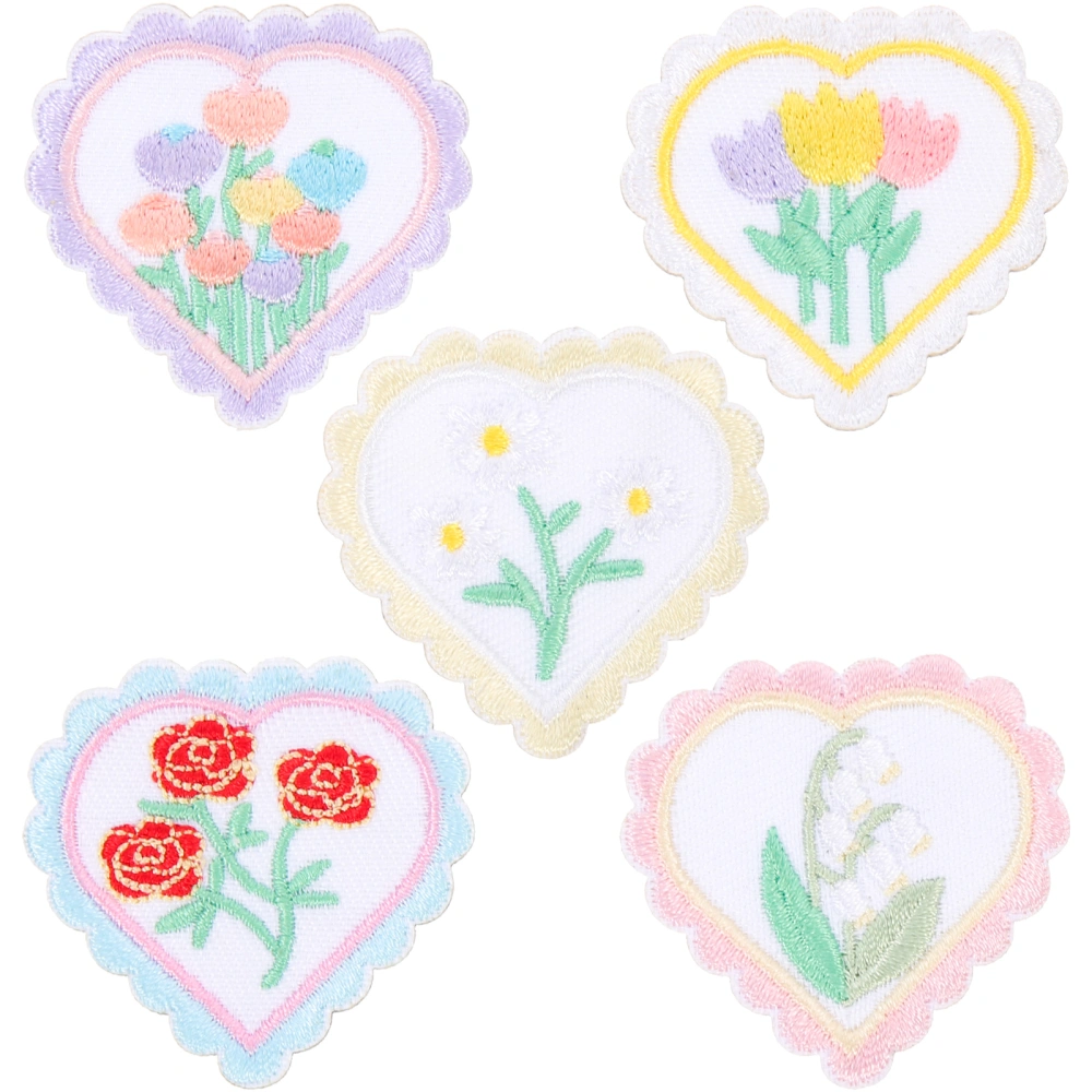 5Pcs Flower Embroidered Patch DIY Shoe Patch Heart Patch for Clothes Iron on Patch for Bag