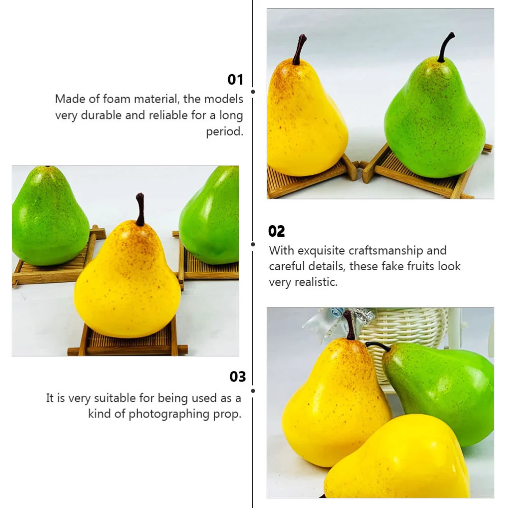 6Pcs Pear Models Lifelike Simulation Pear Decors Artificial Pear Household Fruit Models for Shop