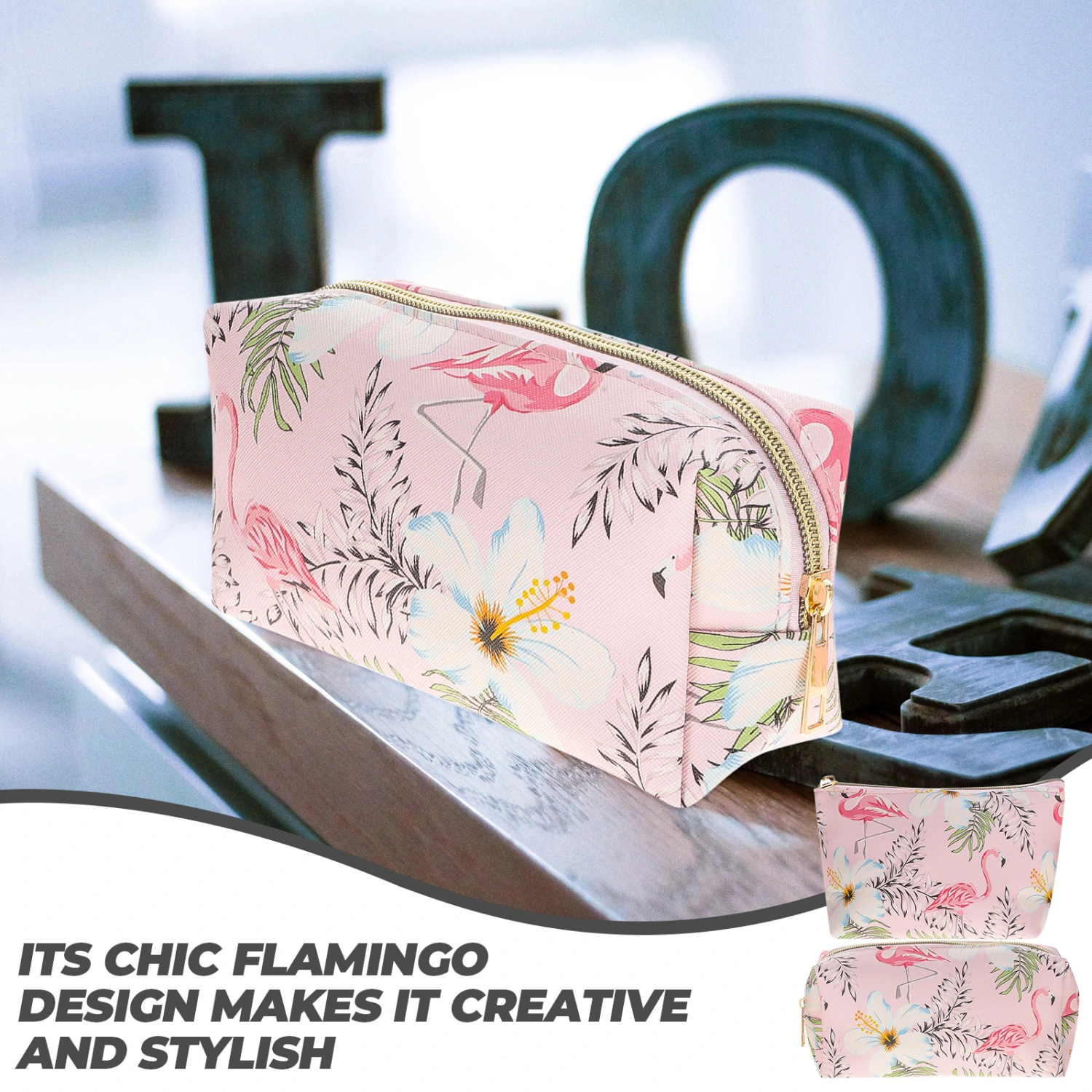 2Pcs Flamingo Makeup Bags Cosmetic Travel Bags Portable Makeup Bags Travel Toiletry Bags
