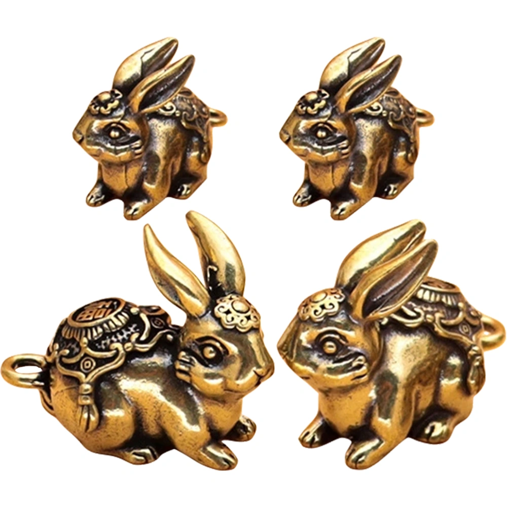 4Pcs Chinese Zodiac Bunny Charms Antique Metal Rabbit Statue Bunny Keychain Pendant