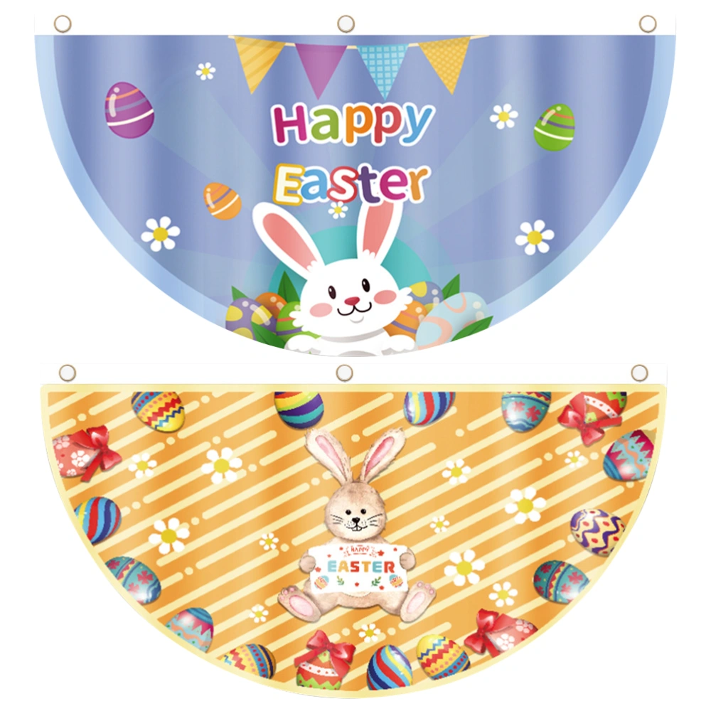 2pcs Easter Rail Flags Easter Fan-shaped Flag Happy Easter Flag Decorations