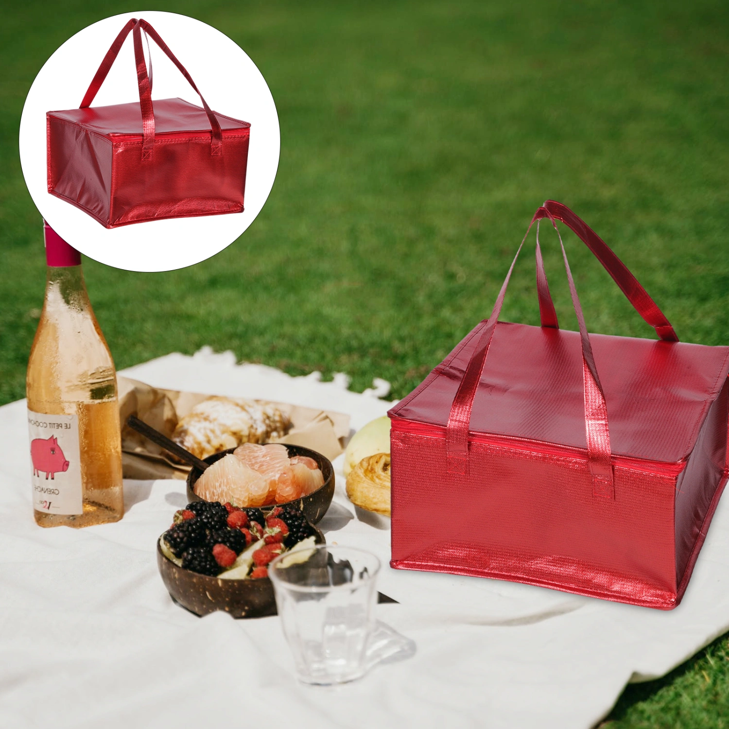 Portable Handle Food Bag Collapsible Thermal Food Bag Zipper Insulated Delivery Pouch