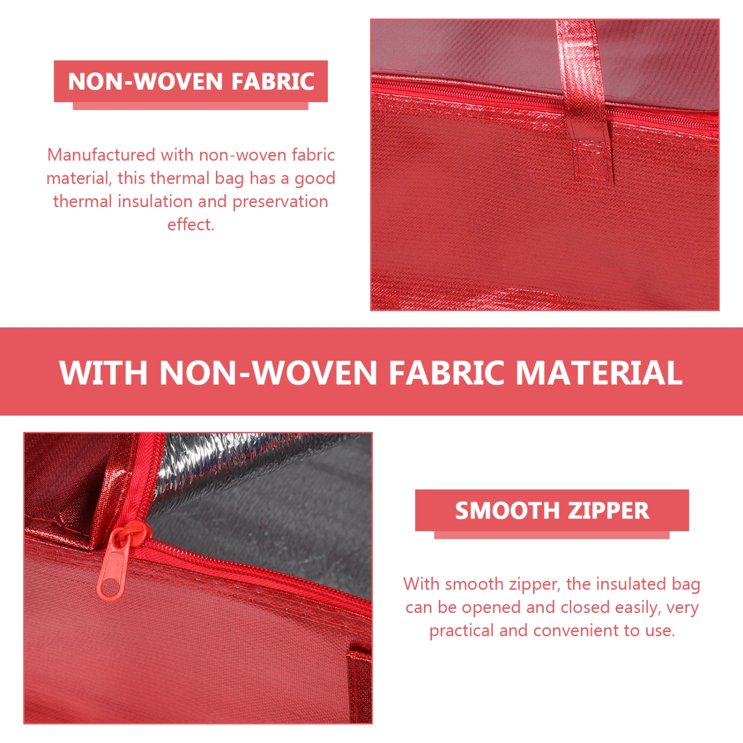 Portable Handle Food Bag Collapsible Thermal Food Bag Zipper Insulated Delivery Pouch