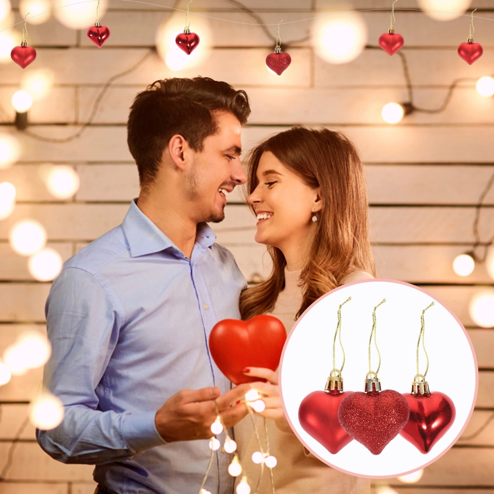 24pcs Heart Shape Ball Pendants Valentine's Day Ball Hanging Ornaments Valentine's Day Decor