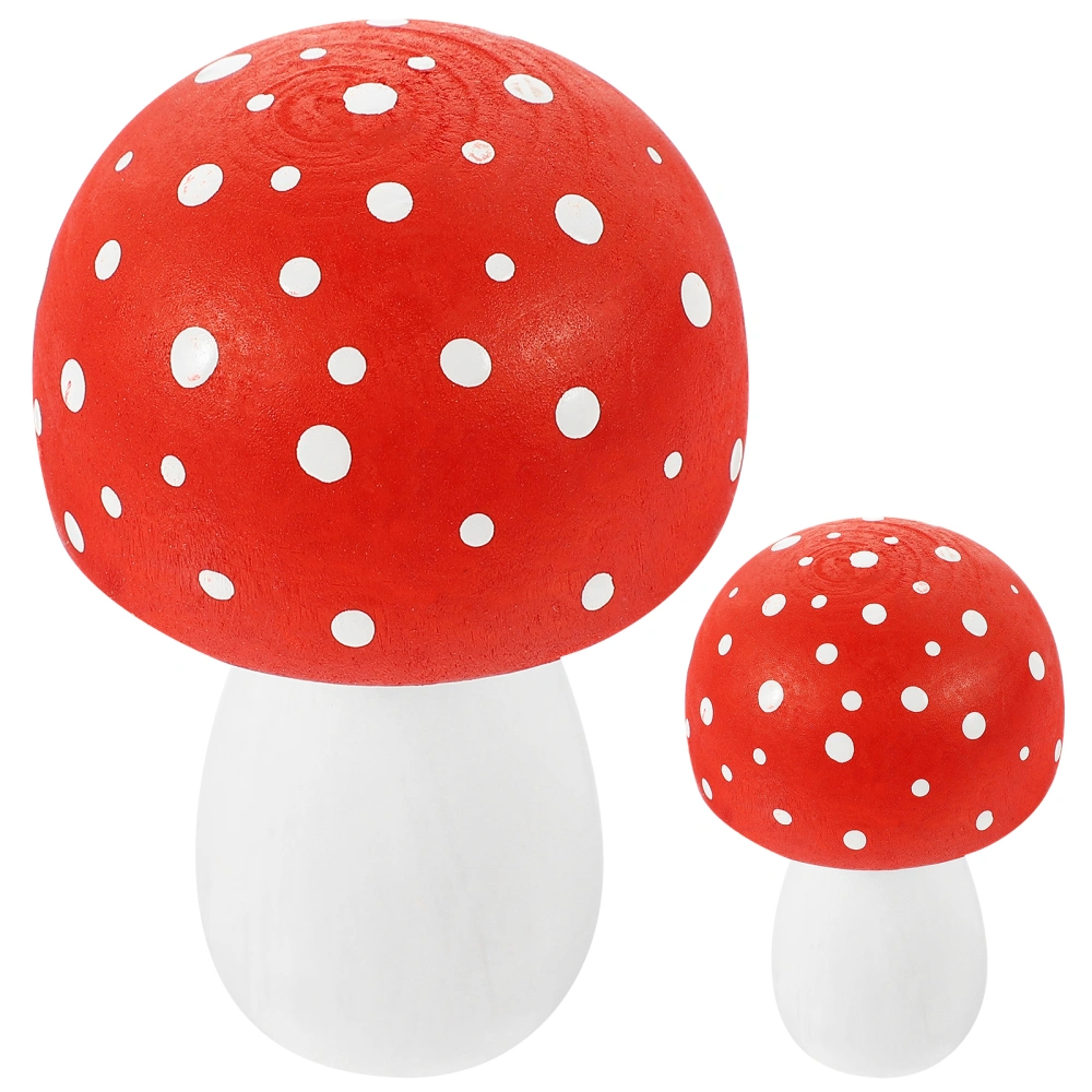 2pcs Wooden Mushroom Crafts Wood Mushroom Statue Farmhouse Mushroom Ornament