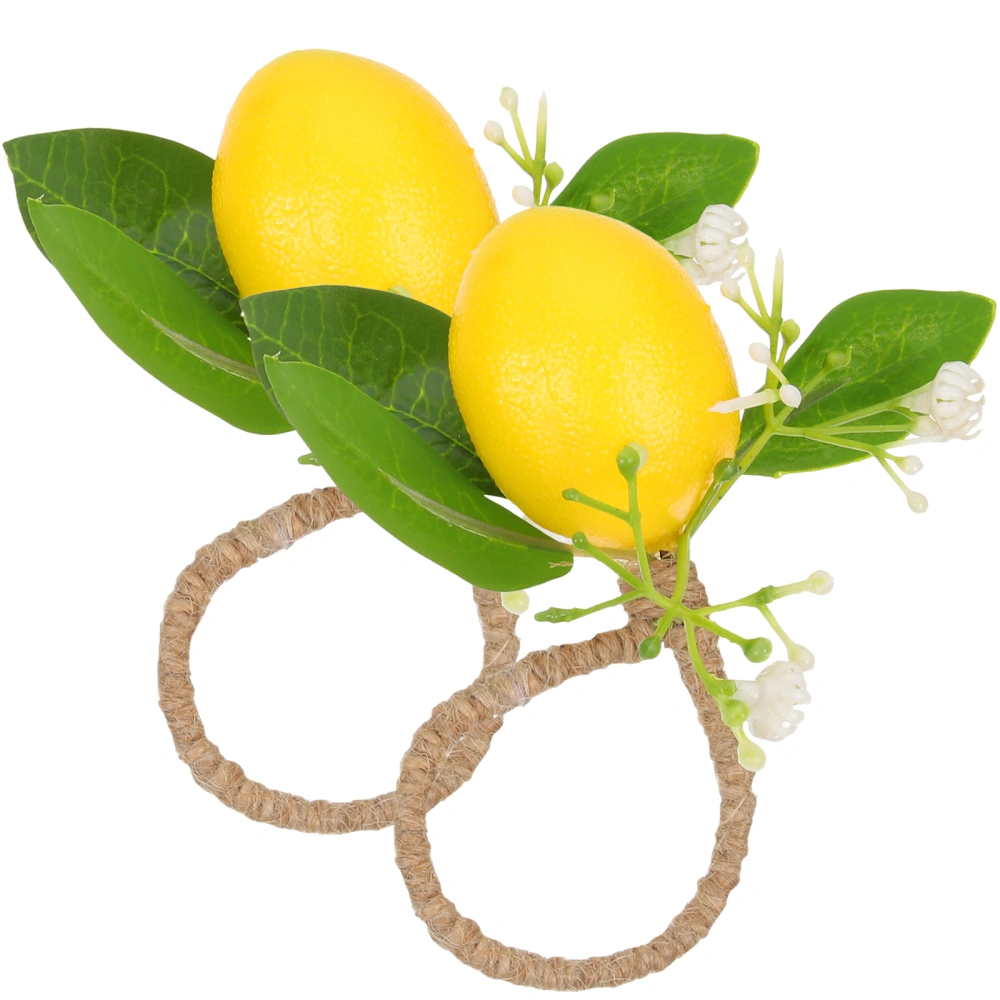 2Pcs Lemon Napkin Rings Decorative Artificial Lemon Napkin Holder Rings for Wedding Banquet