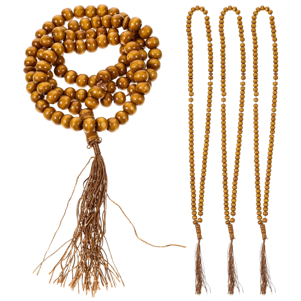 4Pcs Muslim Prayer Beads Handheld Prayer Beads Wood Prayer Beads with Tassels Decorative Rosary Beads