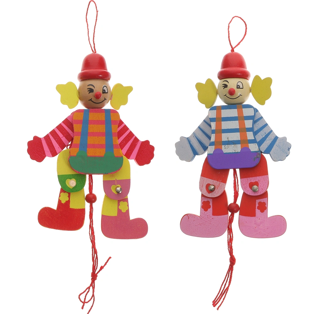 2Pcs Marionettes Puppet Pull String Clown Kids Marionette Toy Clown Marionettes Puppet Wood Clown Toy