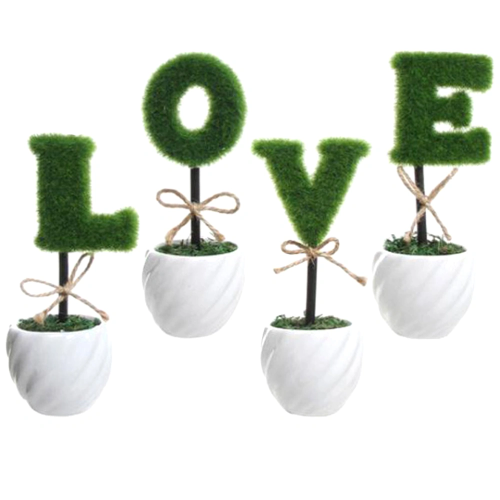 4pcs LOVE Alphabets Artificial Plants Artificial Potted Plants with Ceramic Pot Valentine's Day Decoration