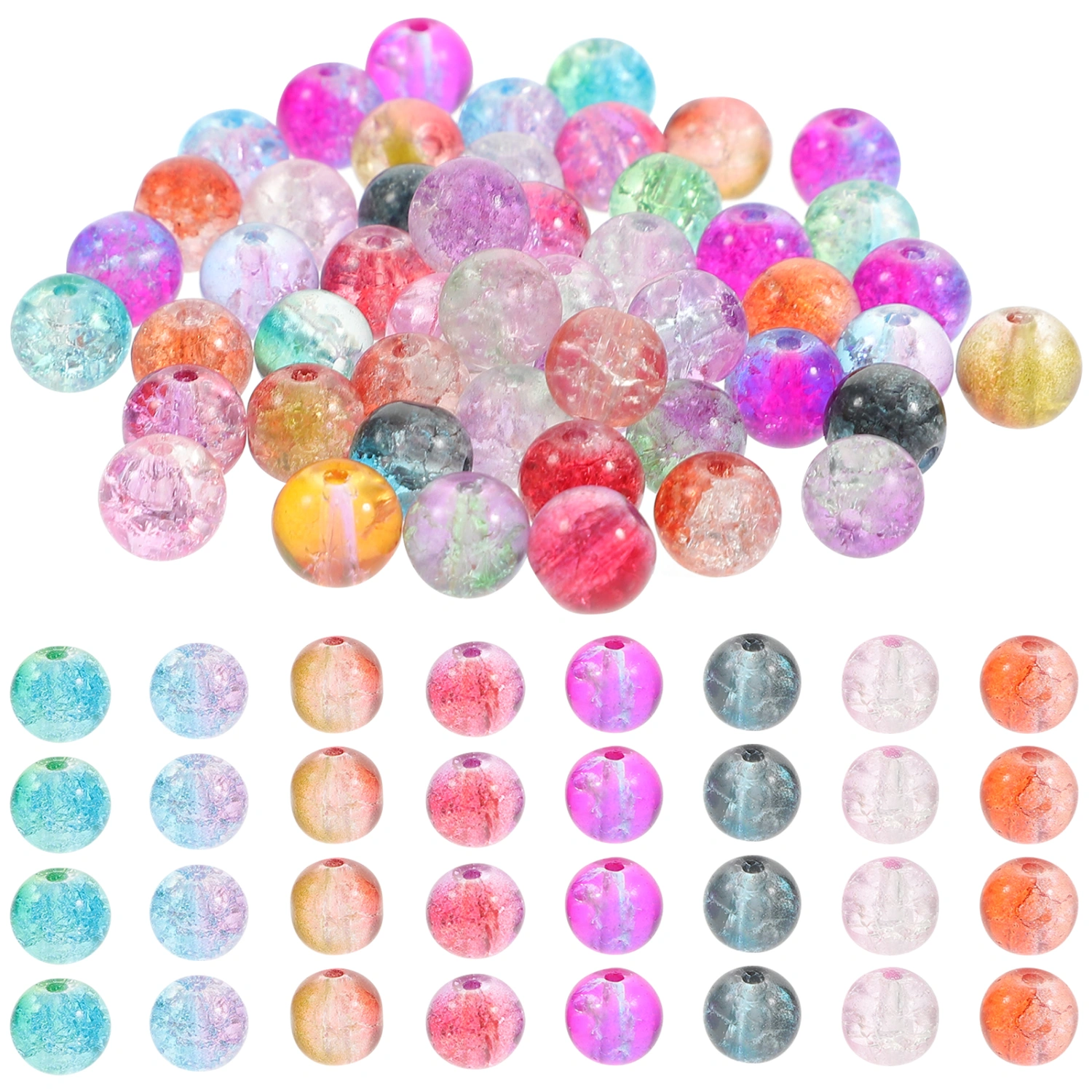 150pcs Glass Round Beads crack Pattern Crafts Loose Beads Spacer Beads