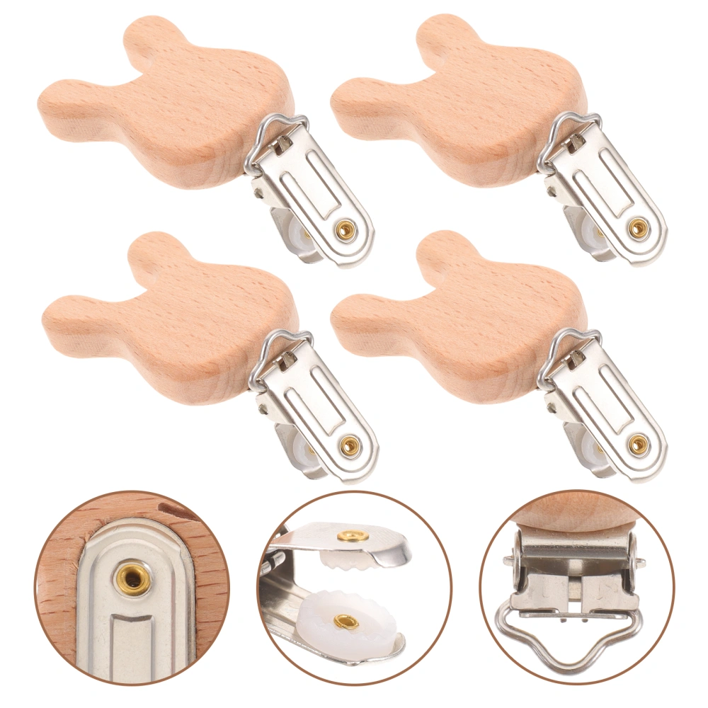 4pcs Wood Pacifier Clips Lovely Bunny Ear Pacifier Clamps Wooden Cute Wood Pacifier Clamps