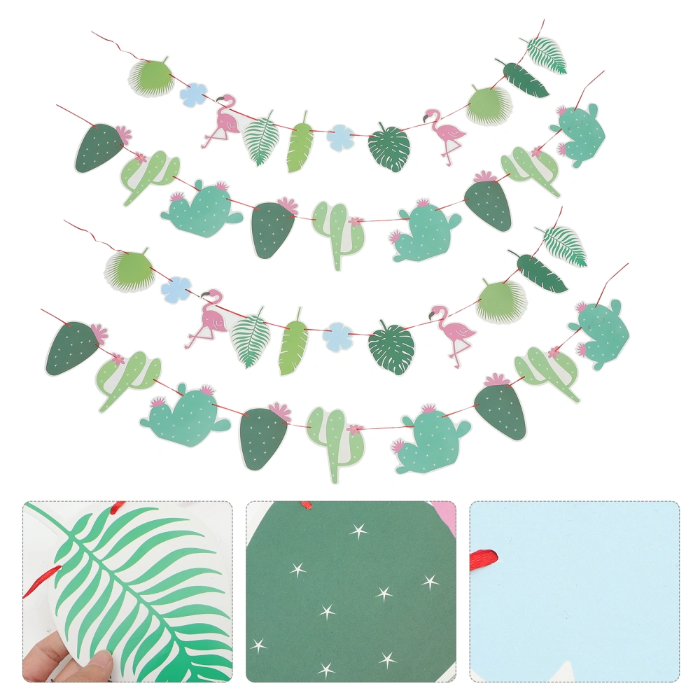 4pcs Hawaiian Cactus Themed Banner Hawaiian Decorative Banner Cartoon Hawaiian Party Banner