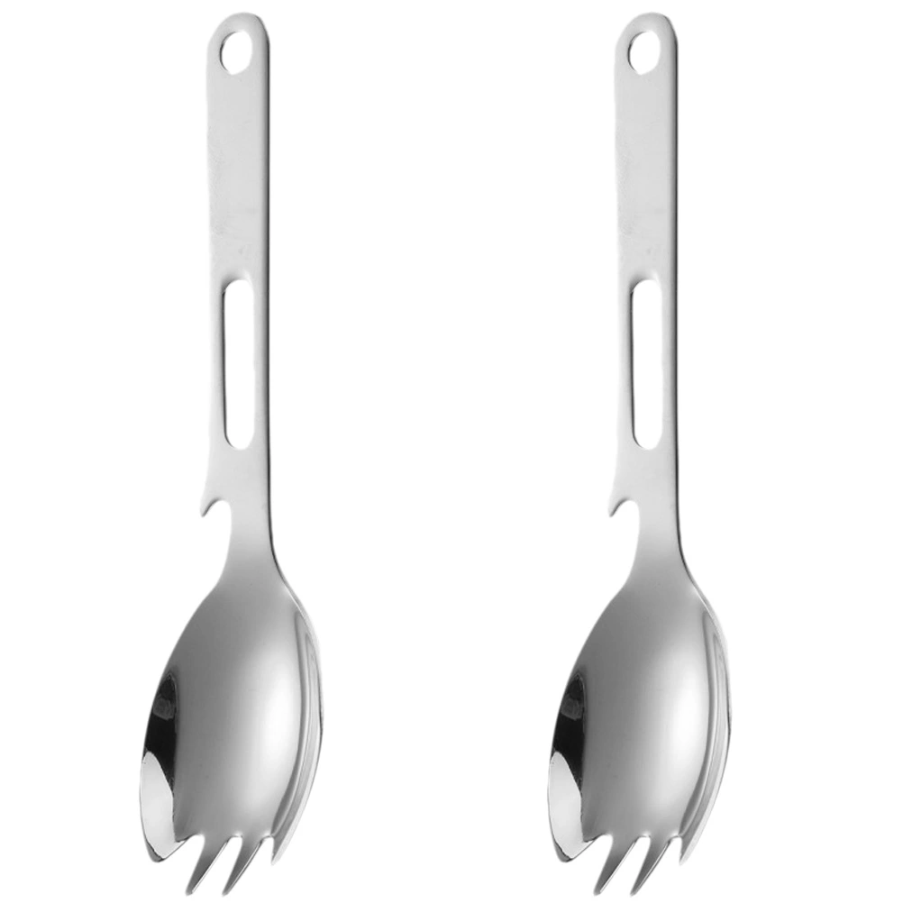 2Pcs Camping Spork Multi-use Spoon Fork Camping Bottle Opener Camping Survival Spoon