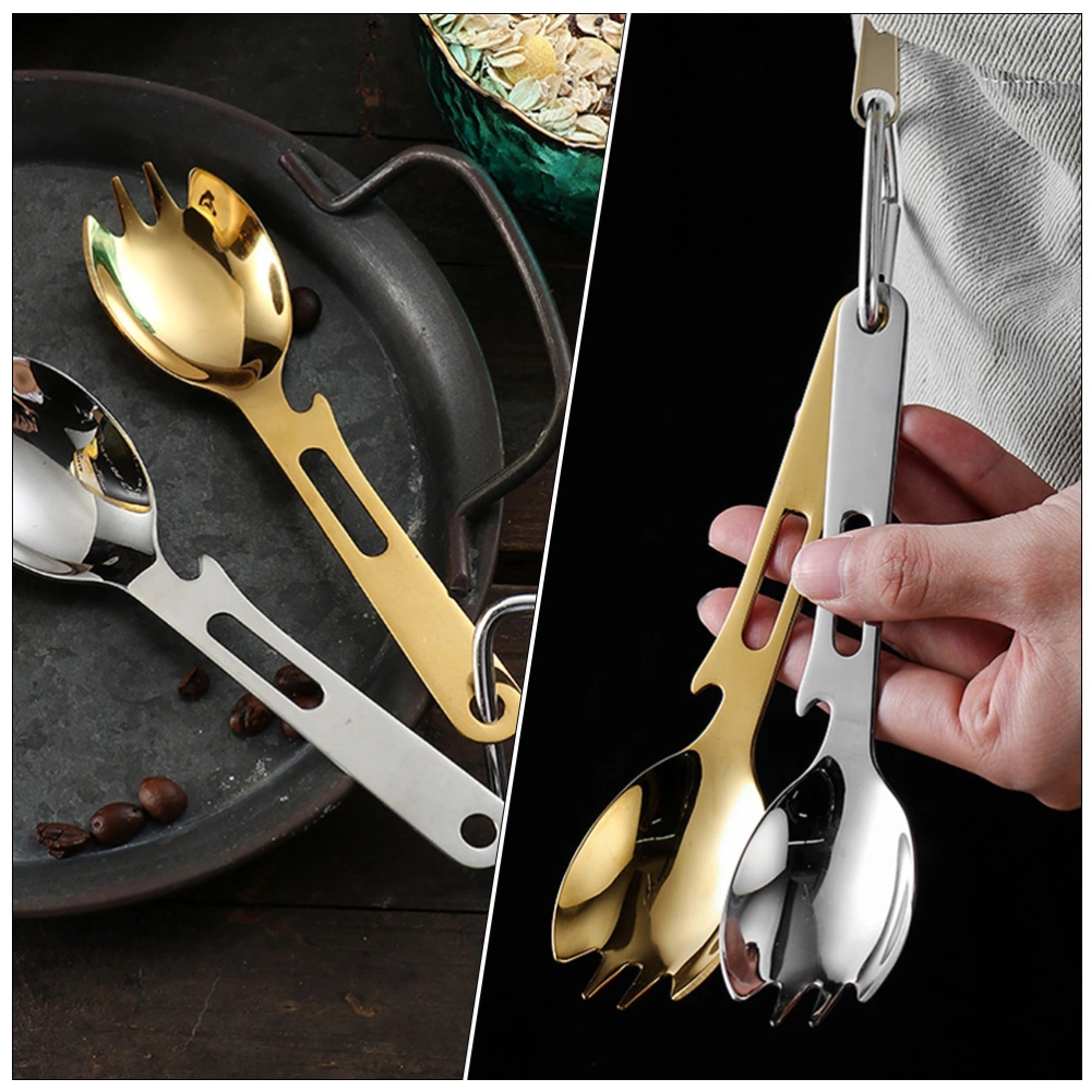 2Pcs Camping Spork Multi-use  Spoon Fork Camping Bottle Opener Camping Survival Spoon