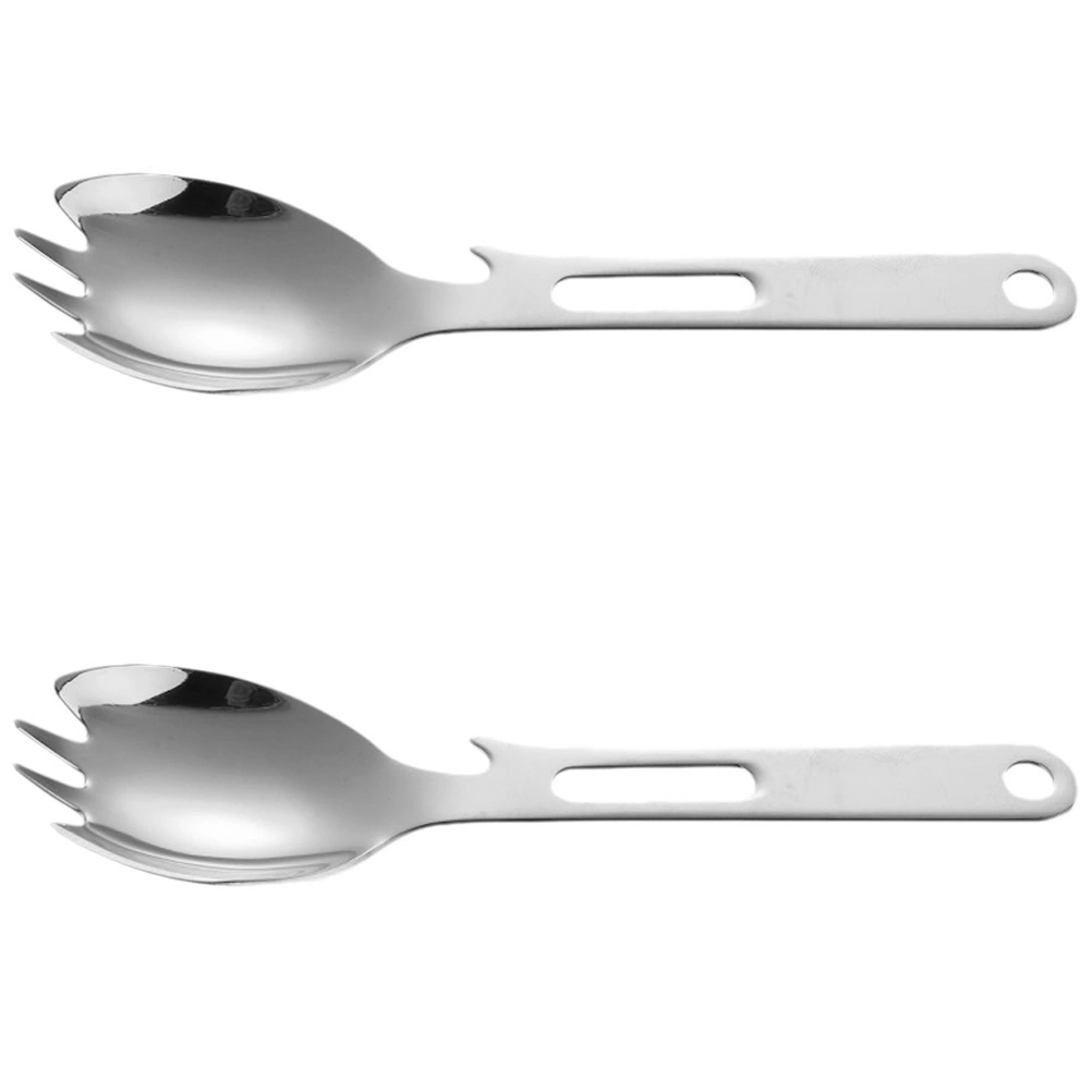 2Pcs Camping Spork Multi-use Spoon Fork Camping Bottle Opener Camping Survival Spoon