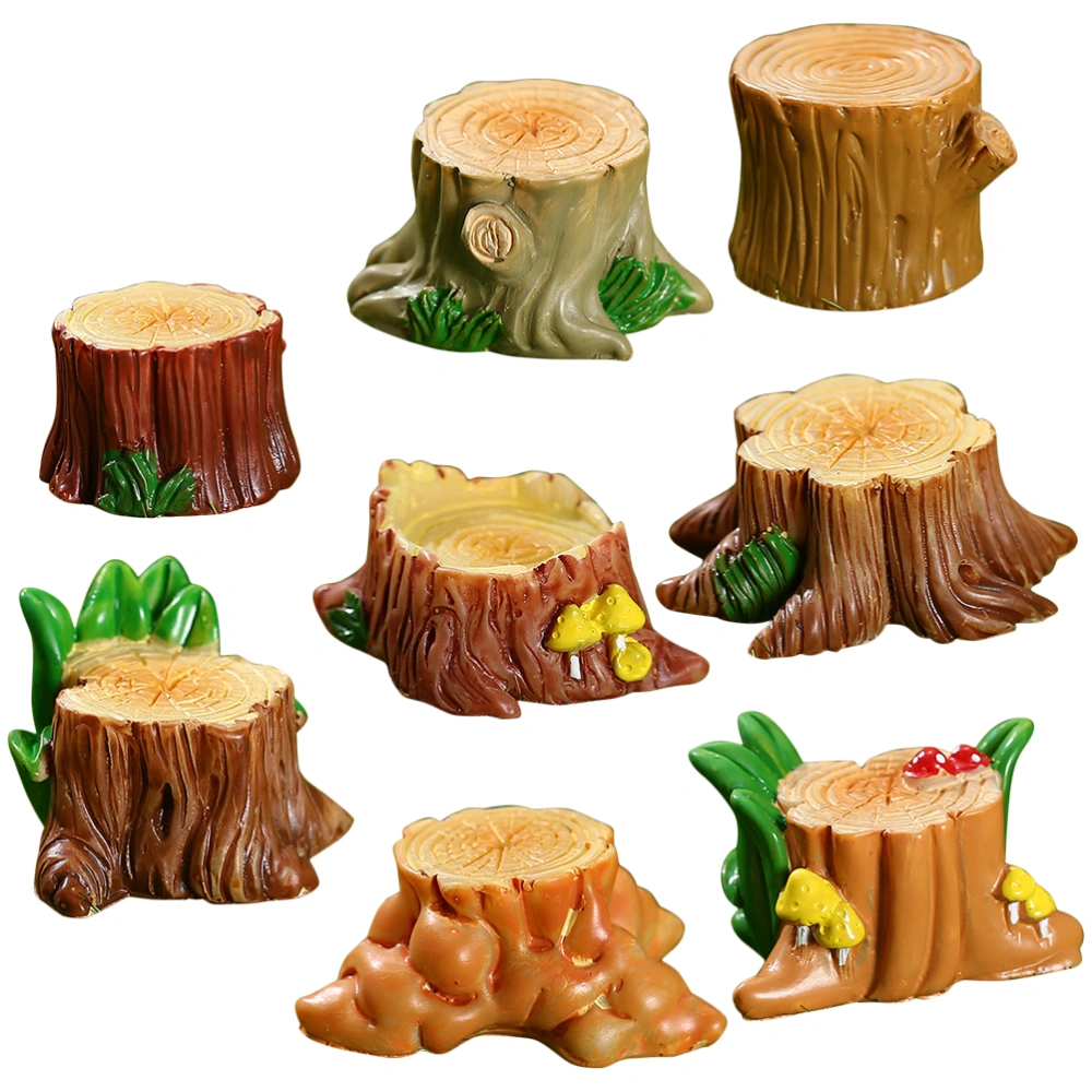 8Pcs Miniature Tree Stake Tiny Tree Stake Resin Tree Stump Micro Landscape Tree Stump