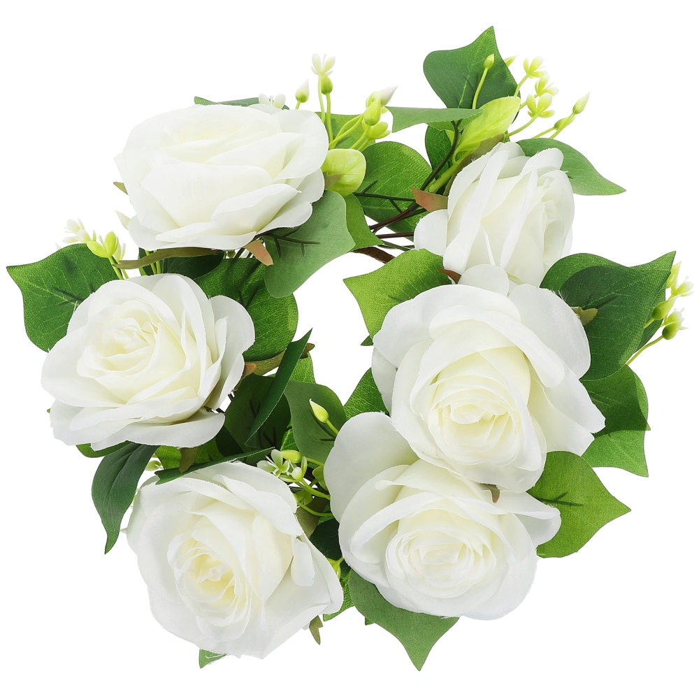 Wedding Party Artificial Flower Candle Ring Decor Silk Rose Flower Candle Wreath