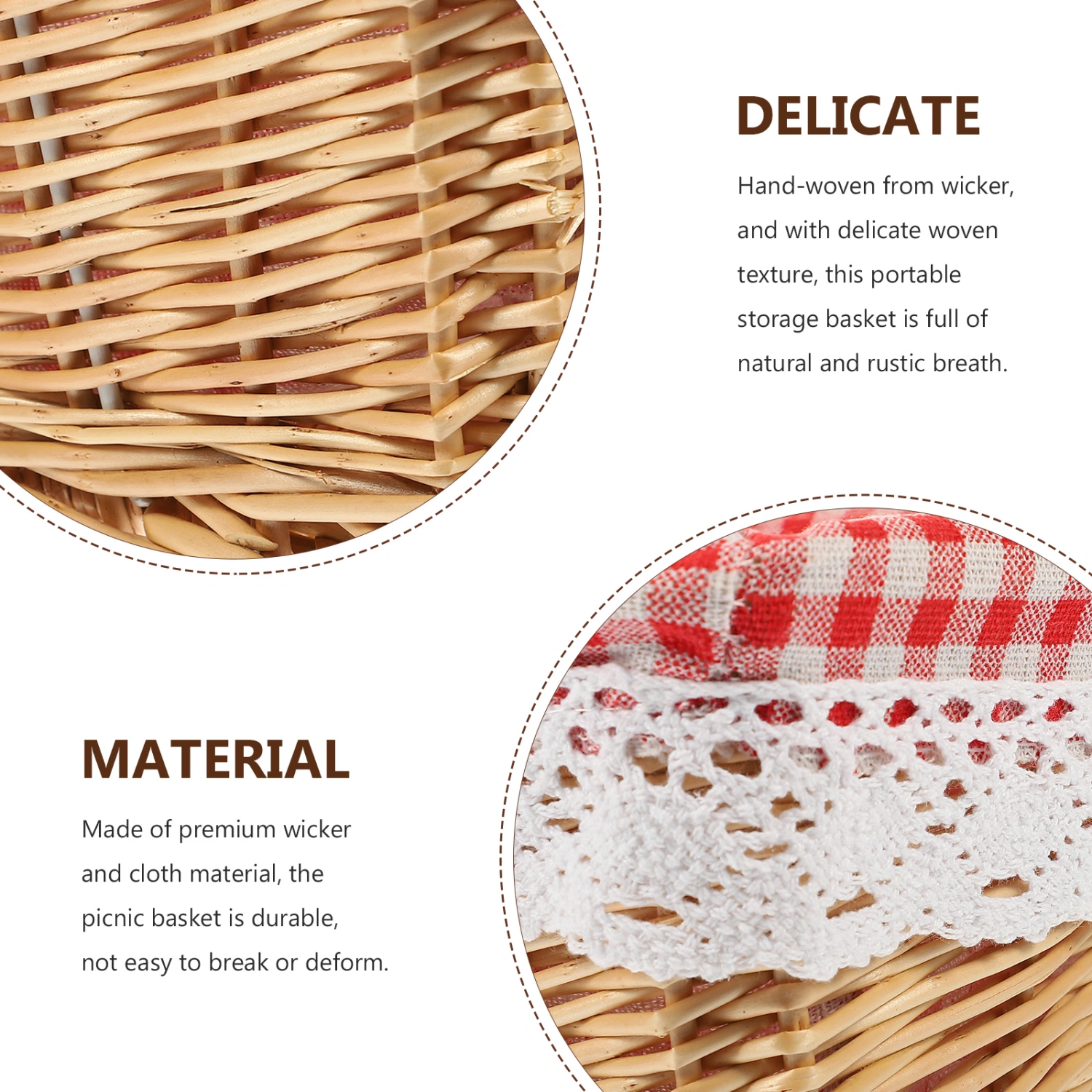 Wicker Basket with Folding Handle Outdoor Picnic Basket Hand Woven Wicker Storage Basket