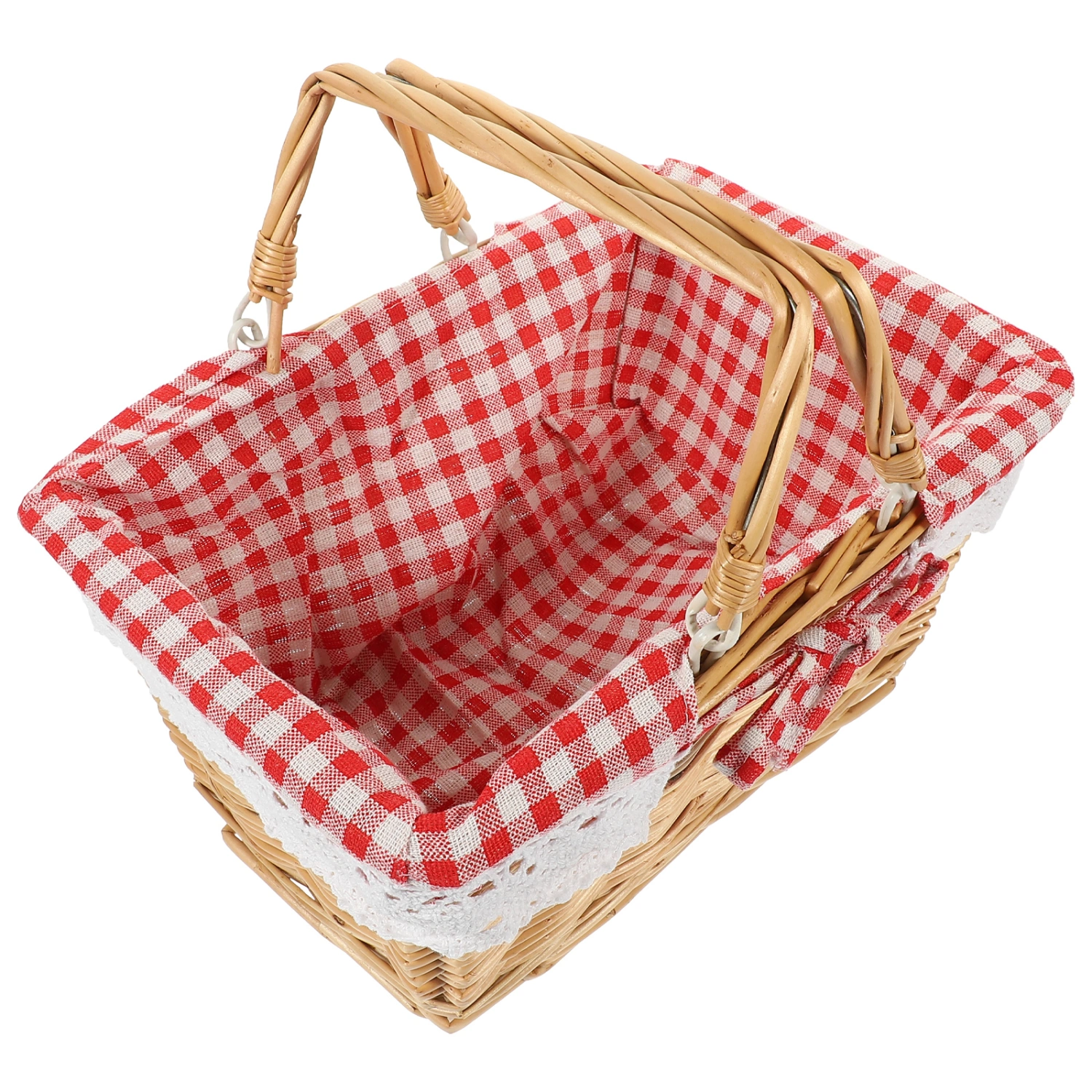 Wicker Basket with Folding Handle Outdoor Picnic Basket Hand Woven Wicker Storage Basket