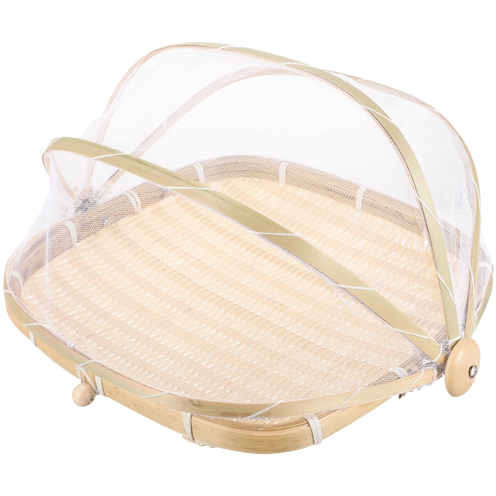 Drying Basket with Foldable Gauze Cover Food Cover Bamboo Basket Fruit Drying Basket