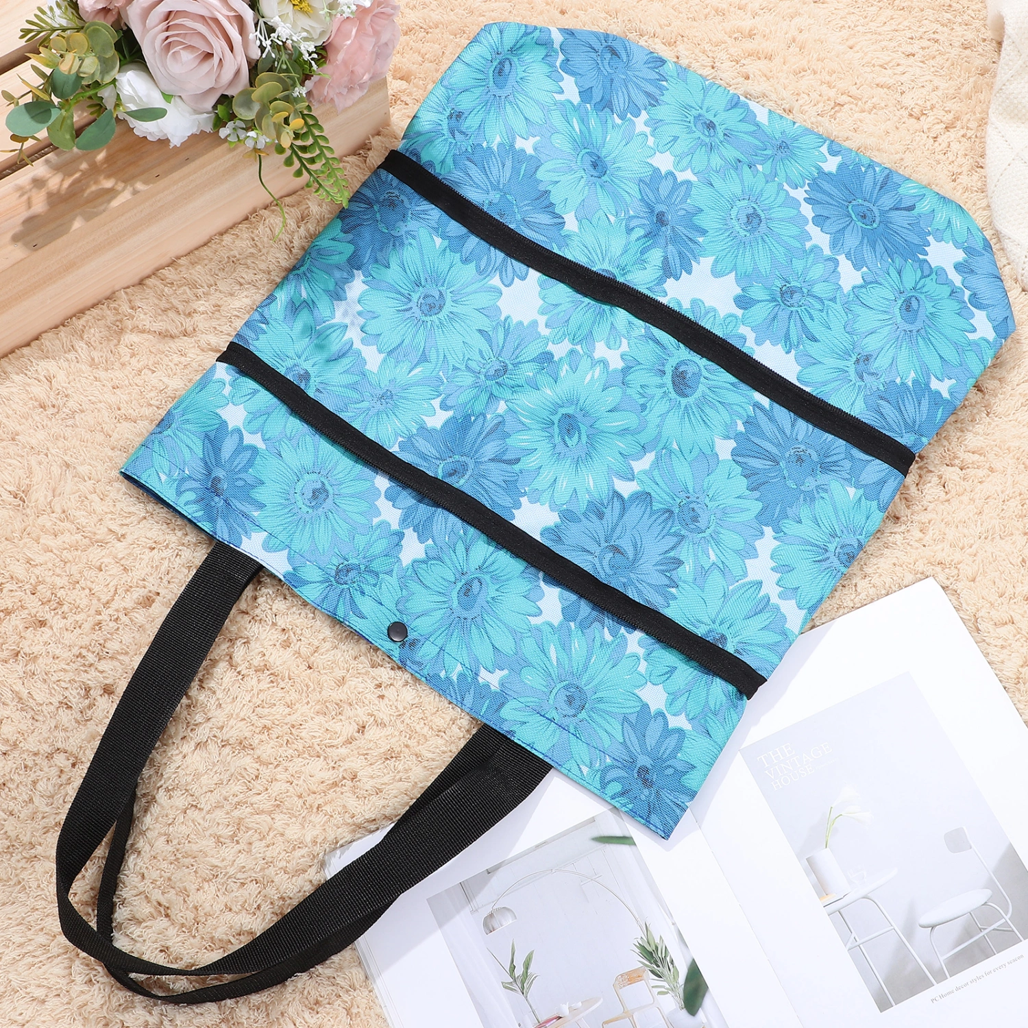 2 Pcs Folding Shopping Bags Collapsible Trolley Bags with Wheels for Women