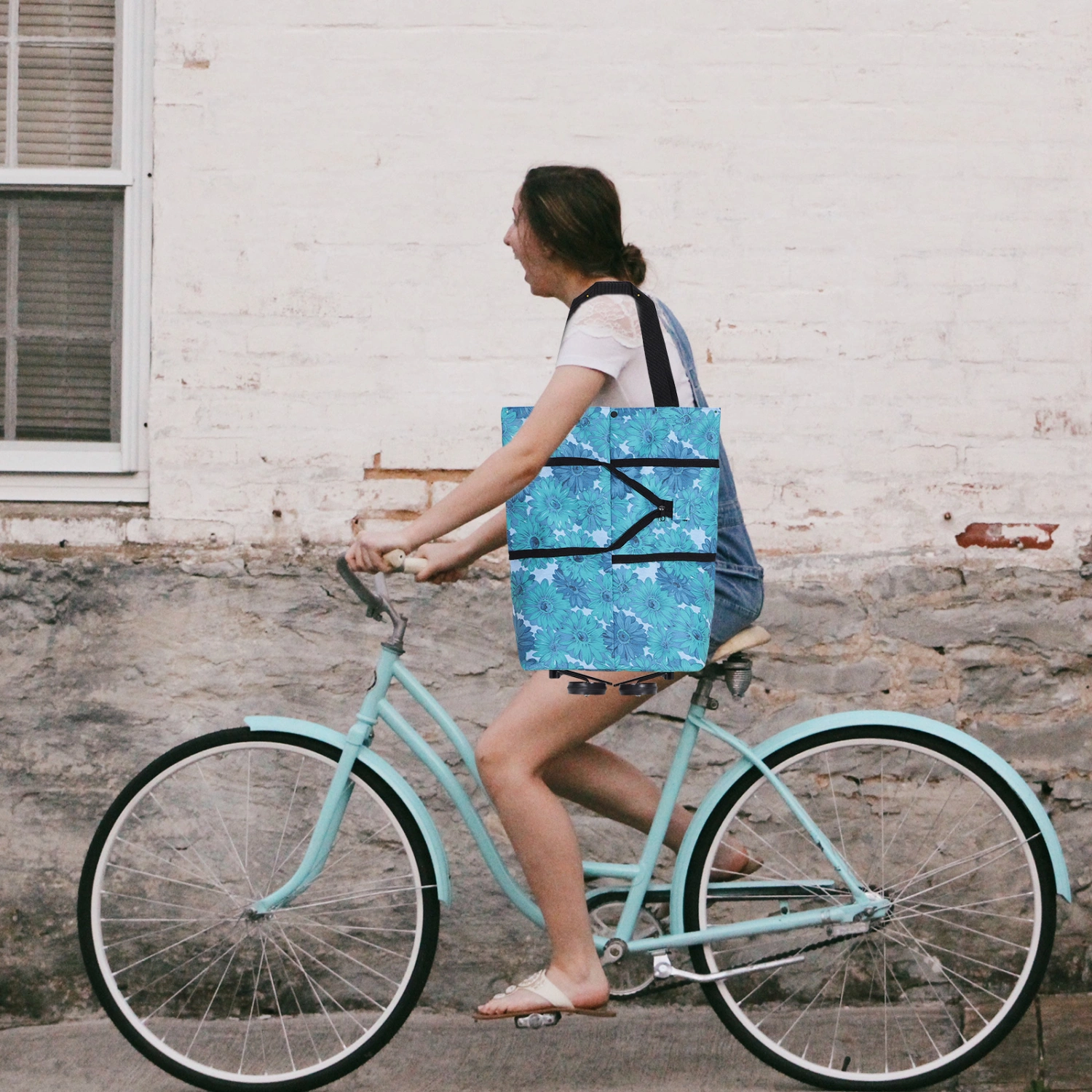 2 Pcs Folding Shopping Bags Collapsible Trolley Bags with Wheels for Women