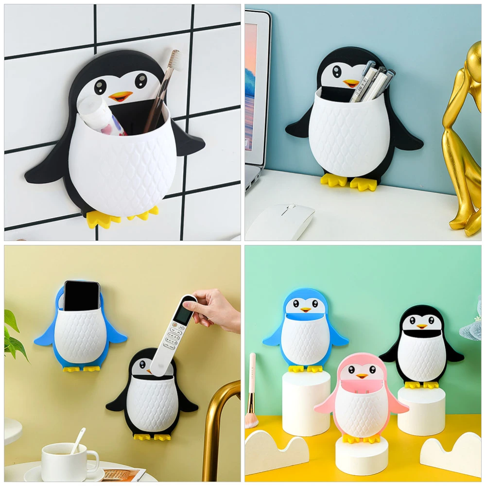 2pcs Storage Organizers Penguin Shape Storage Cases Punch Free Wall Mounted Storage Holders