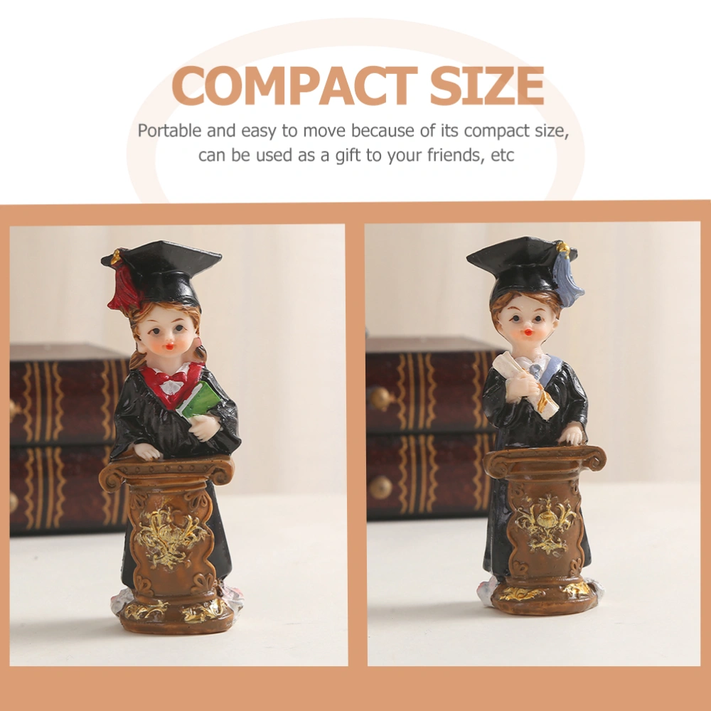 2pcs Graduation Ornament Girl Boy Resin Statues Cartoon Figures Graduation Decor