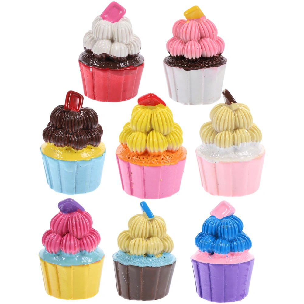 8pcs Resin Simulated Cupcake Ornaments DIY Crafts Fridge Magnets Keychain Accessories