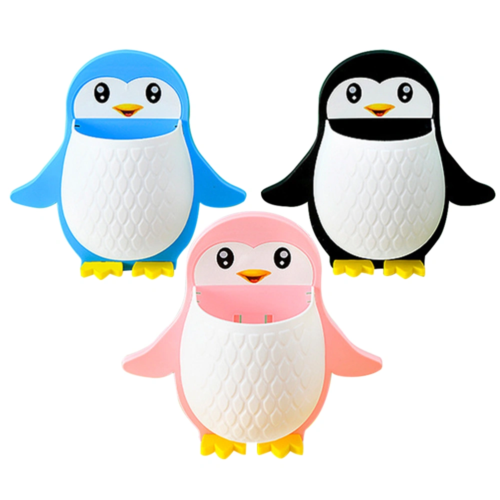 3Pcs Wall Mount Toothbrush Holder Cartoon Penguin Toothbrush Holder Bathroom Decoration