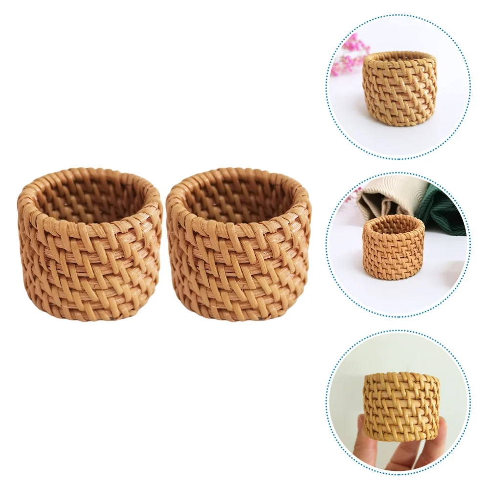 2Pcs Rattan Napkin Rings Wear-resistant Serviette Buckles Decorative Serviette Rings