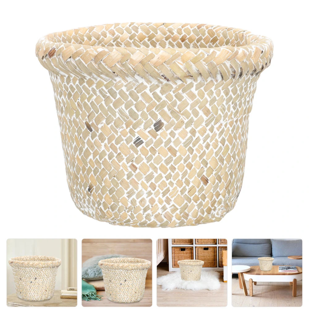 Vintage Woven Bucket Wastepaper Bin Woven Trash Can Laundry Basket Home Woven Basket