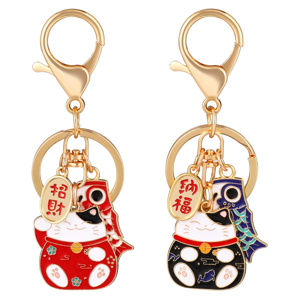 2 Pcs Japanese Style Cat Keychains Creative Fortune Cat-shape Pendants Keyrings Bag Charms