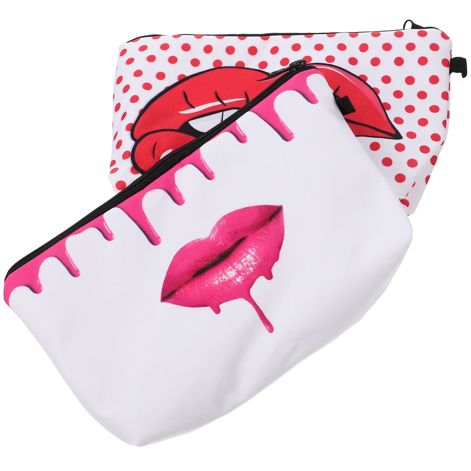 2Pcs Women Cosmetic Bag Makeup Bag Travel Portable Toiletry Bag Lips Printing Storage Bag