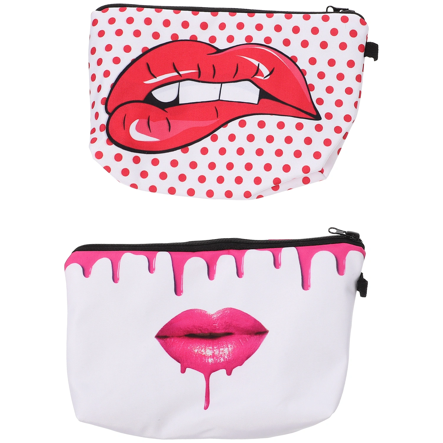 2Pcs Women Cosmetic Bag Makeup Bag Travel Portable Toiletry Bag Lips Printing Storage Bag