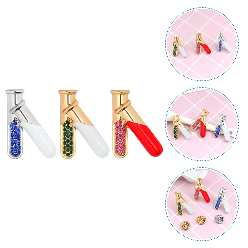 3pcs Rhinestone Test Tube Brooches Badge Fashion Laboratory Test Tube Jewelry