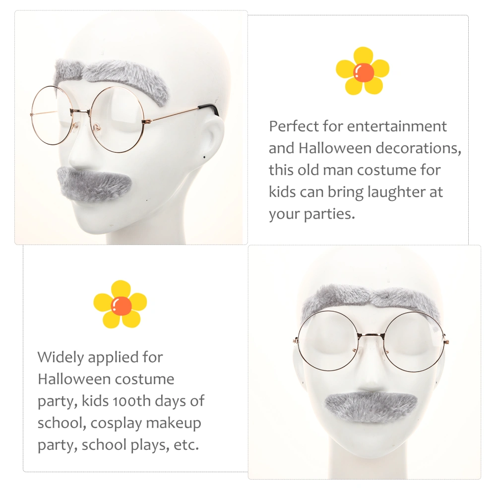 1 Set Old Man Costume Stick on Fake Mustache Eyebrows Glasses Grandpa Dress up Accessories