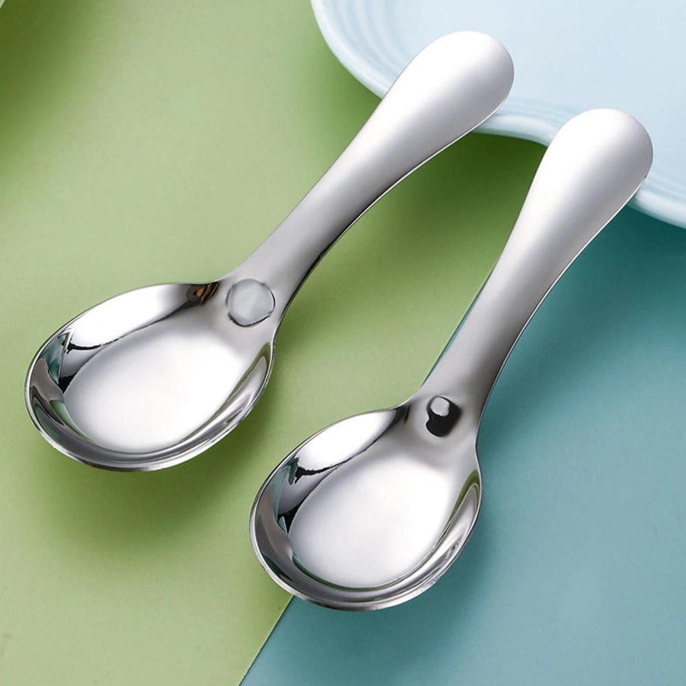 2Pcs Kids Spoons Children Stainless Soup Spoons Dinner Spoons Dessert Spoons Rice Spoons