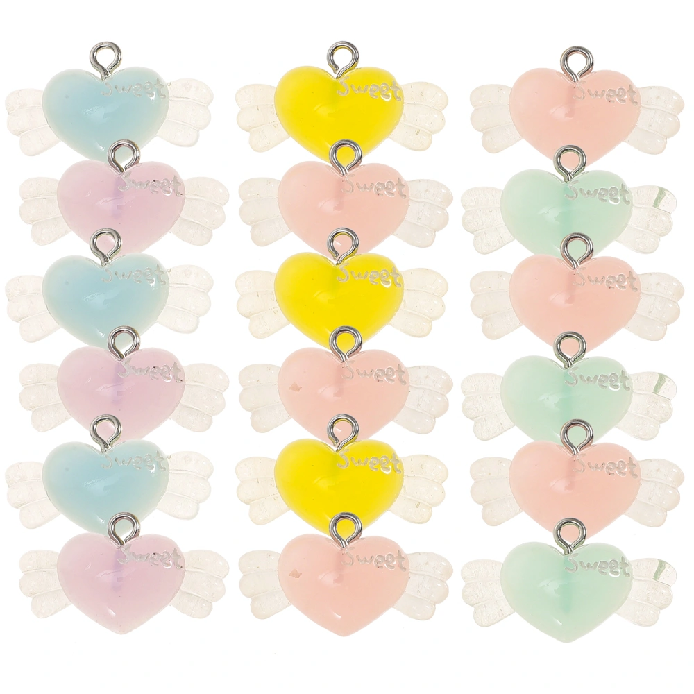 18pcs Resin Cartoon Charms Heart with Wing Shape Charms for Bracelet Making