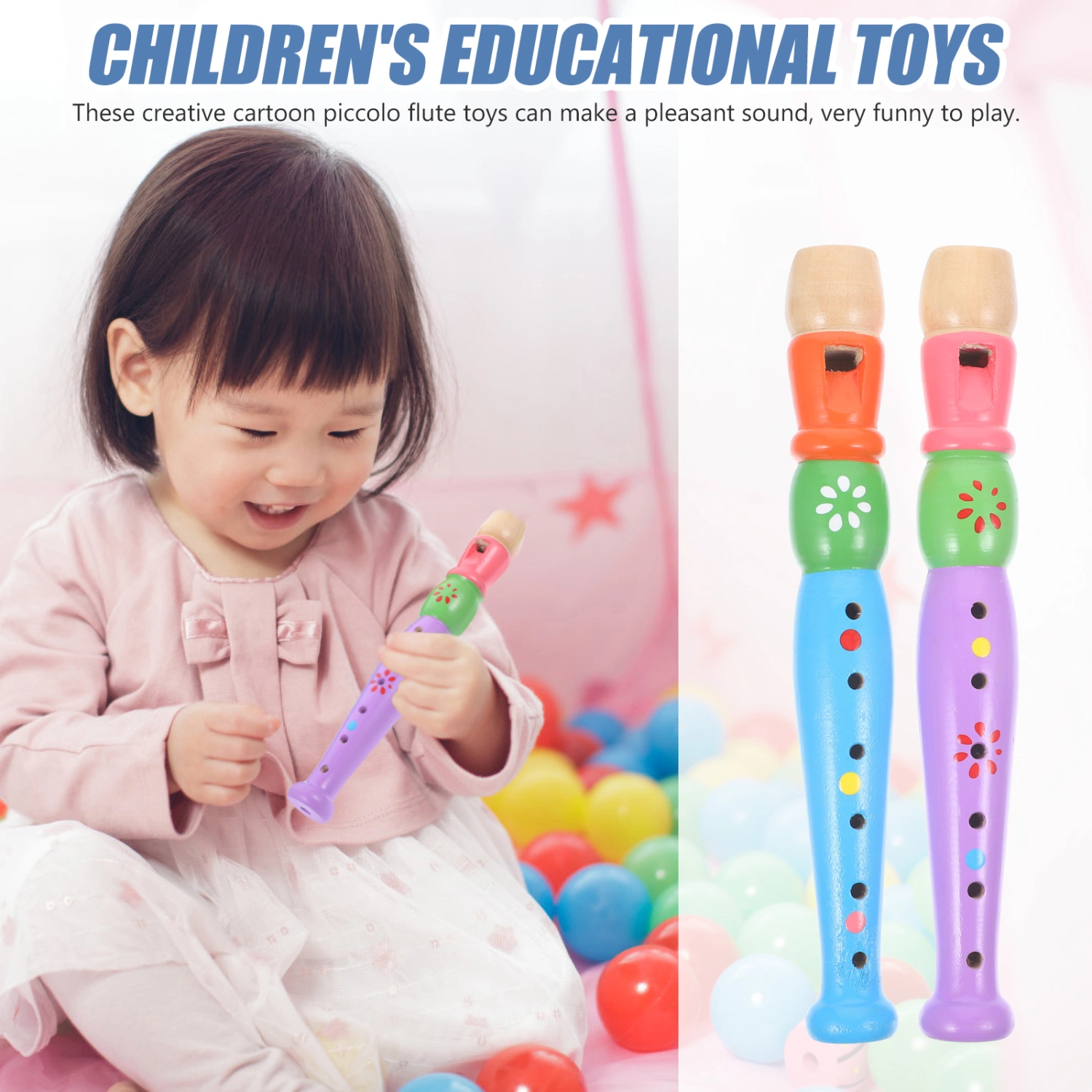 2pcs Wood Piccolo Flute Kids Musical Instruments Educational Music Toys