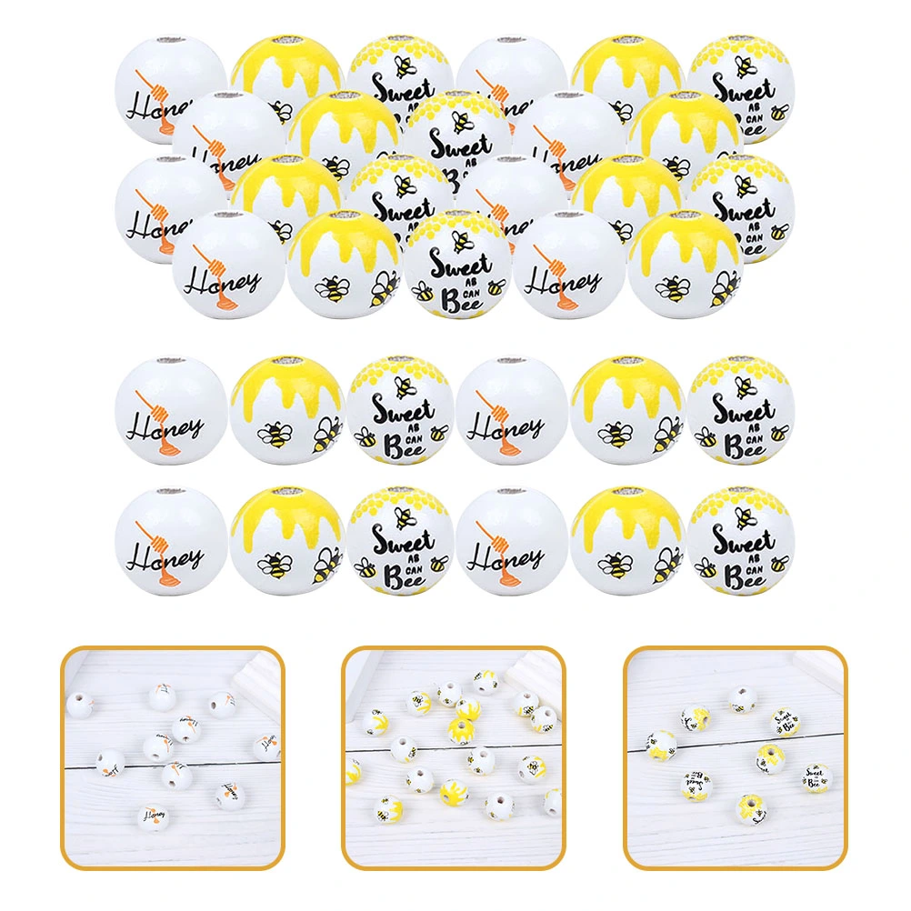60Pcs Wooden Beads DIY Bee Wood Beads Jewelry Craft Making Bee Beads Bee Theme Beads